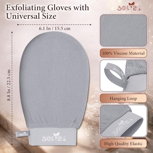 Exfoliating Gloves – 100% Vegan Viscose Kessa Mitt for Dead Skin Removal, Self-Tan Fade, and Keratosis Pilaris – Dual-Texture Glove for Spa & Massage (2 Pack, Gray/Orange) - color: Pack of 2 - Gray & Orange