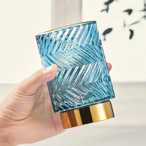 Makeup Brush Holder Organizer,Toothbrush Holders,Desk Pen Pencil Holder,Multifunctional Vintage Glass Brush Cup（A40-3-US） - color: Blue