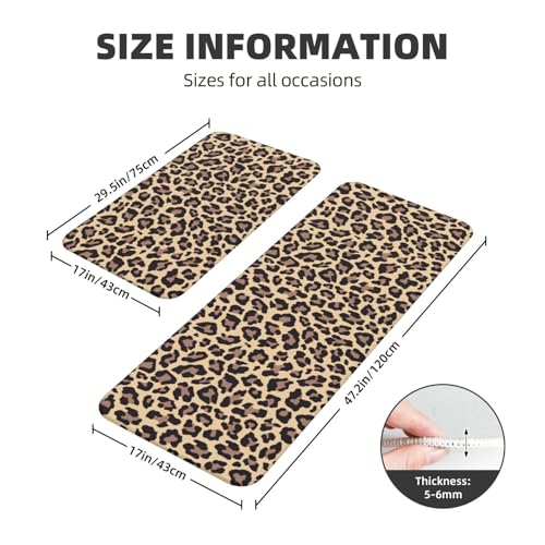 Leopard Print Kitchen Rugs Microfiber Floor Mats Cheetah Cushioned Carpet Runner Rug for Laundry Bathroom Living Room, 2 Piece Set 17"X 47" + 17"X 30" - color: Leopard Print
