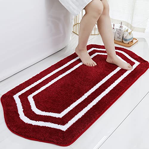 COSY HOMEER Extra Thick Bath Linen Sets Rugs - Anti-Slip Bath Mats Soft Plush 100% Strong Polyester Living Room Bathroom Water Absorbent(Red,24x48 - Inches) - color: White/Red, size: 2' x 4' (Oval)
