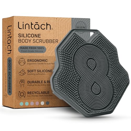 Silicone Shower Scrubber for Body – Exfoliating Loofah Alternative, Zinc & Silver-Infused, Hygienic & Gentle for Sensitive Skin, Durable & Long-Lasting Body Scrubber for Men - Gray - color: Gray
