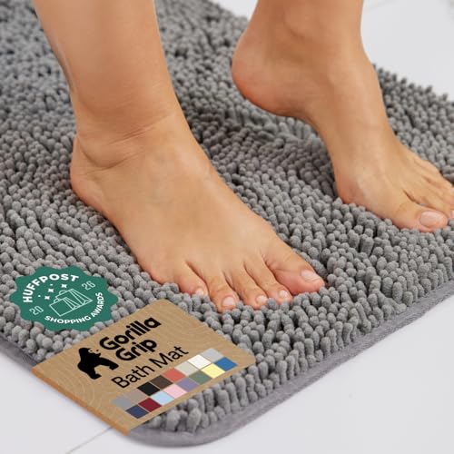 GORILLA GRIP Bath Rug Mat 30x20, Thick Soft Absorbent Chenille, Quick Dry Microfiber Mats, Rubber Backing Washable Shower Floor Rugs, US Designed Bathroom Bathmat Home Decor Accessories, Grey - color: Grey, size: 30" X 20"