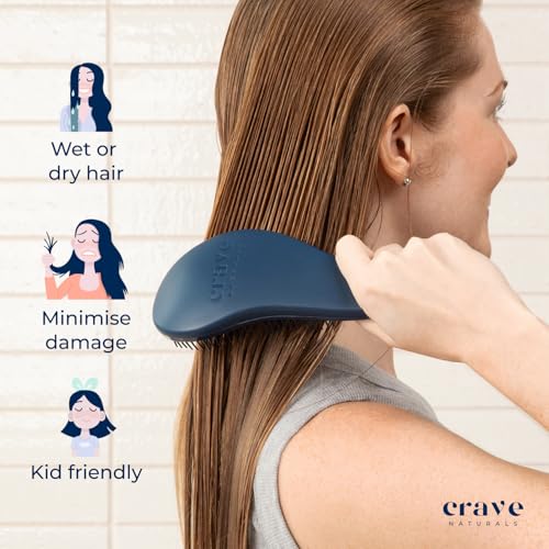 Crave Naturals Glide Thru Hair Brush - Detangler Brush for Curly, Straight, Wet or Dry Hair - Gentle Detangling Brushes for Adults, Kids, Toddlers - Hair Accessories for Women, 7.5"x3" - Blue - color: Blue, size: 1 Pack (Regular)