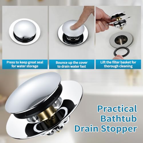 Universal Pop-Up Bathtub Stopper with Clog-Proof Strainer, Bath Drain Plug (Fits 1.4-1.6 Inch Drains)