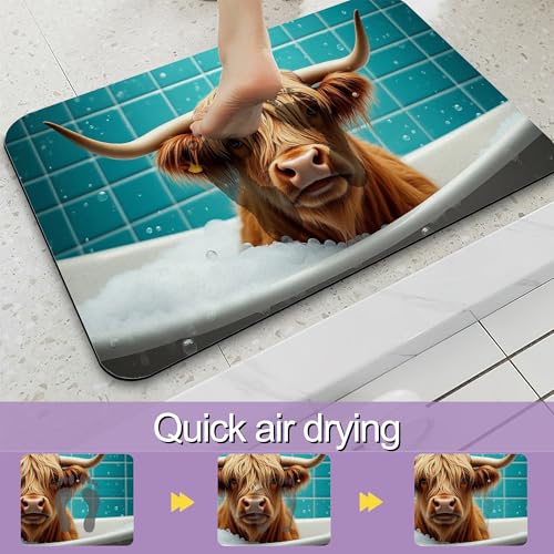 Funny Highland Cow Bathroom Rugs, Fast-Absorbing Bath Mat, Quick-Dry Non-Slip Thin Rug for Bathroom Floor Kitchen 17"x30" - color: Funny Highland Cow