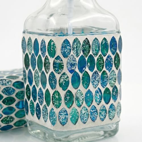 BOPPIE Handcrafted Mosaic Glass Soap Dispenser, Modern Countertop Hand & Dish Soap Dispenser for Bathroom/Kitchen, Refillable Liquid Soap Bottle with Stainless Steel Rust Proof Pump (Mosaic Blue) - color: Mosaic Blue