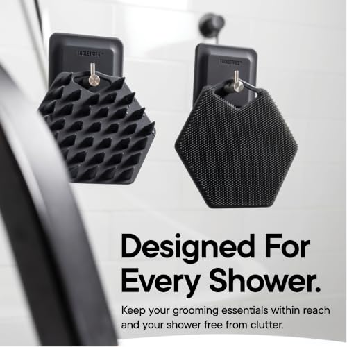 TOOLETRIES The Scrub King Silicone Shower Set - Charcoal | Complete silicone shower set with back, body, face and scalp scrubbers, hooks and storage holder.