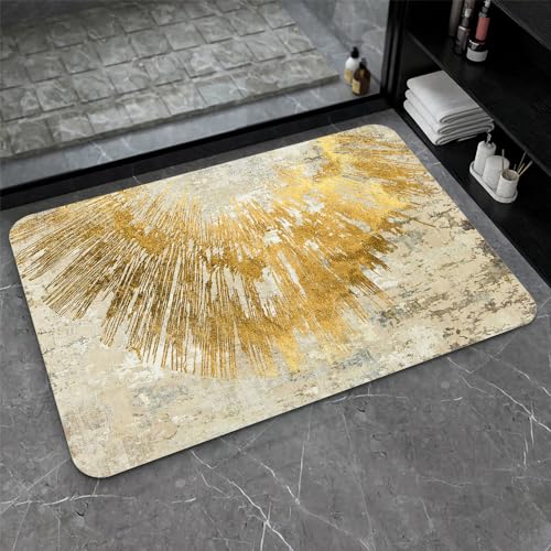 Diatomaceous Earth Bath Mat,Abstract Art Golden Sun Non-Slip Volume Super Absorbent Fast Drying for Bathroom Kitchen Door mat,Eco-Friendly Easy to Clean 17×27.5Inch (43 * 70cm) - color: Abstract Art Golden Sun, size: 1'5" x 2'4" (Rectangular)