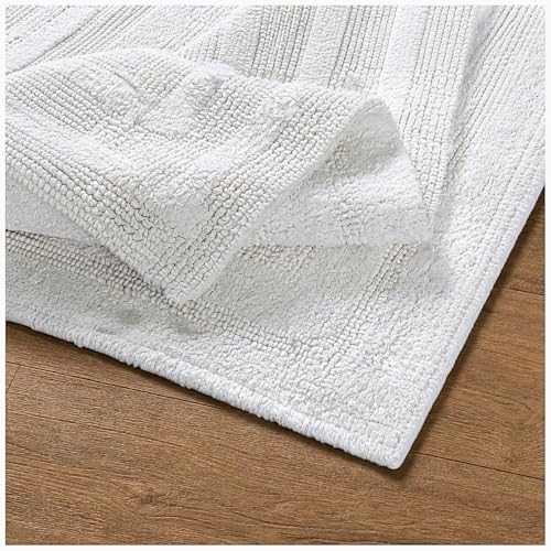 Bedding Craft Cotton Bath Mat Rug 21x34, Reversible Bathroom Rug, Water Absorbent, Machine Washable, Soft Cloth Bathmat for Outside Bathtub, Off White - color: Ivory, size: 1'9" x 2'10" (Rectangular)