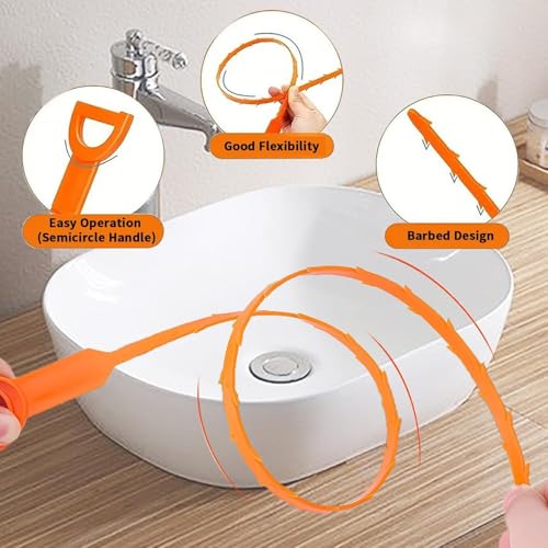 Drain Snake Clog Remover:3 Pcs Hair Clog Auger, 25 Inch Drain Cleaner Tool Suitable for Dredging Clogged Pipes, Sink, Shower Drains(Orange) - color: Orange