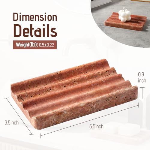 Karibiber Travertine Soap Dish, Red Marble Bar Soap Holder Shower, Bathroom Soaps Saver, Easy Cleaning Natural Stone Sponge Holder for Kitchen Sink, Executive Jewelry Ring Tray - color: Red