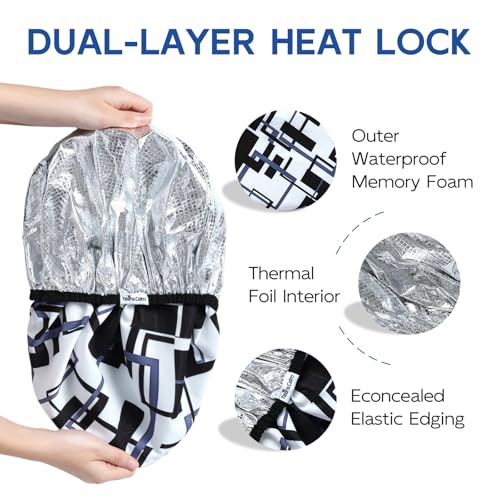 Years calm Shower Cap for Men, Waterproof & Heat-Retaining Hair Treatment Cap – Reusable Men’s Shower Cap with Foil Lining, Elastic Band, for Steam Care, Hair Mask & Oil Conditioning - color: Black and white