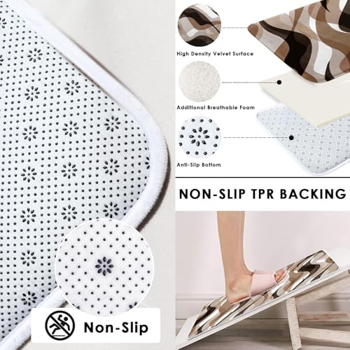 Brown Shower Curtain Set with Toilet Lid Cover and Non-Slip Rugs for Bathroom, Geometric Lines Ombre 4 Pcs Shower Curtain, Simple Abstract Modern Bathroom Set with 12 Hooks - color: Geometric Lines Brown