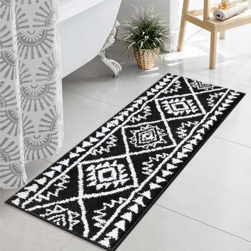 Uphome Boho Bathroom Runner Rug Black Tribal Long Bathroom Rug Western Non-Slip Washable Bath Mat Luxury Soft Absorbent Modern Bath Rugs for Shower Kids Room Entryway, 18x47 inch - size: 18x47 inch