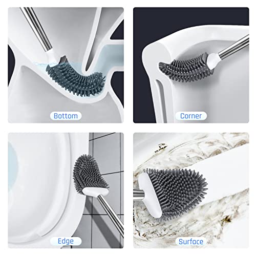Sellemer Toilet Brush and Holder Set for Bathroom, Flexible Toilet Bowl Brush Head with Silicone Bristles, Compact Size for Storage and Organization, Ventilation Slots Base (4 Pack, White) - color: White-4pcs