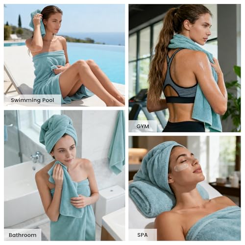 SEMAXE 8-Piece Cotton Bath Towel Set with Hanging Loops for Bathroom, Blue | Complete starter set for daily showers, sink-side use, small bathrooms, and guest baths, OEKO-TEX certified, easy care - color: A04: Blue