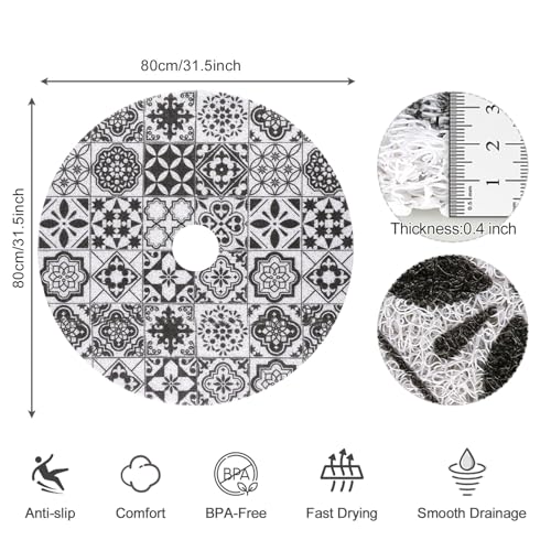 Shower Mat Non Slip, Round Shower Mat for Inside Shower with Drain Hole in Middle, Non Slip Bathtub Mat, Fast Drying Bath Tub Mats, Loofah Mat for Standing Shower Stall, Quick Drying - color: Black Mosaic, size: 32" (Round)