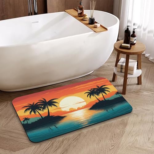 Summer Sunset Bathroom Rugs Mat, Super Absorbent Quick Drying Floor Mat for Bathroom Entryway 17"x30" (Palm Trees) - color: Sunset Palm Trees