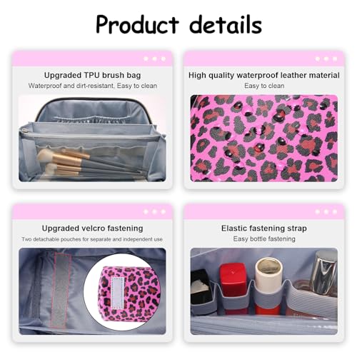 BOYATU Travel Makeup Bags Cosmetic Organizer Bag: 3 Pcs Set Large Capacity Make up Bag with Compartments - Waterproof Leather Toiletry Bags with Handle for Women (B-Red) - color: B-Red