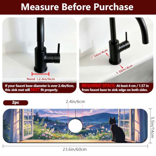 2 Pcs Kitchen Sink Splash Guard Faucet Mat Windowsill Cat Pattern Faucet Mat for Sinks Flower Absorbing Drying Mats for Kitchen Bathroom - color: Windowsill Cat Pattern