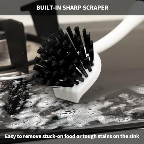 Dish Brush with Handle, 2 Pack Scrub Brushes with Built-in Scraper for Cleaning Kitchen, Pots, Pans and Sink, Scrubber Washing Tools, Black - color: Black