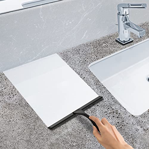 All-Purpose Stainless Steel Shower Squeegee for Shower Doors with 2 Adhesive Hooks, Bathroom Cleaner Tool Household Window Mirror Squeegee for Home Cleaning, Glass Door, Tile Wall, Car, 12 Inch Black - color: Black, size: 12 Inch