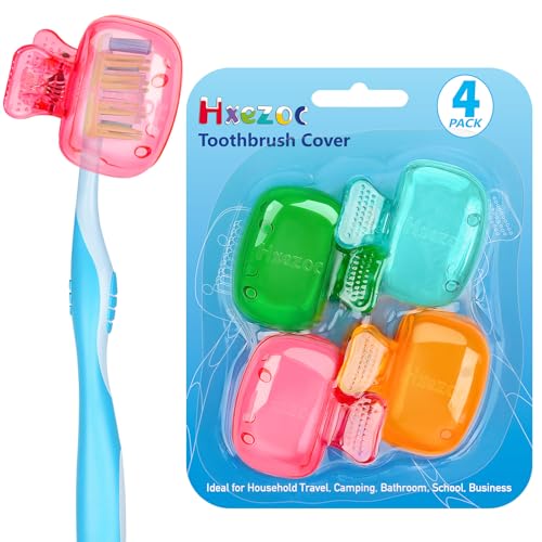 Hxezoc 4 Pack Toothbrush Covers Toothbrush Holders Toothbrush Protector Cap Brush Pod Case Portable Plastic Clip for Household Travel, Bathroom, School, Camping, Business (Green, Teal, Orange, Pink) - color: Green, Teal, Orange, Pink