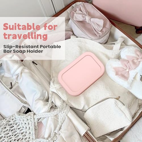 Large Travel Soap Case Leak Proof, Silicone Shampoo Bar Holder, Soap Container with Draining Layer, Slip-Resistant Portable Bar Soap Holder for Shower, Bathroom, Gym, Camping(Pink) | Soap Container with Draining Layer, Slip-Resistant Portable Bar Soap Hol