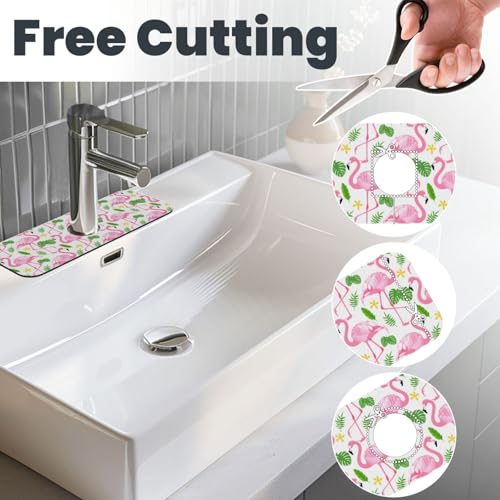 Faucet Draining Mat For Kitchen Sink, Pink Flamingo Leaf Diatom Mud Absorbent Drain Pad For Bathroom Kitchen Sink Splash Guard Drying Mat - color: Pink Flamingo Leaf, size: One Size