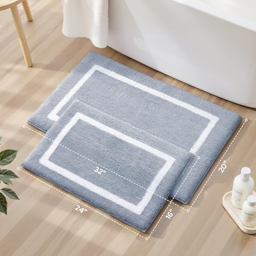 HOMEIDEAS Bathroom Rugs Sets 2 Piece, Super Soft and Absorbent Microfiber Tufted Bath Mats, Non-Slip and Machine Washable Bath Rugs(Grey Blue) - color: Blue