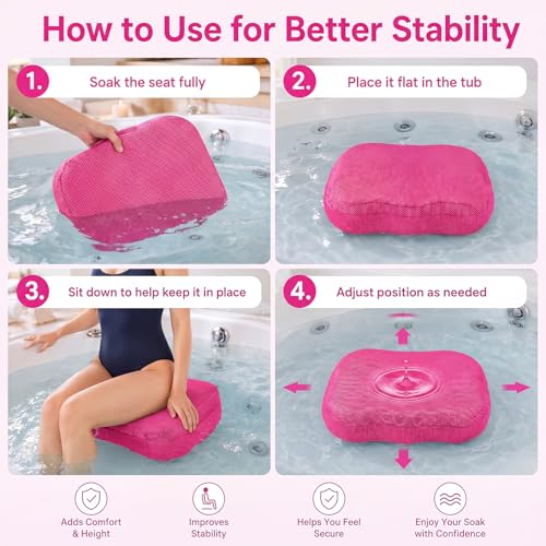 Yerliker 1 Pcs Foldable Hot Tub Booster Seat for Adults Adjustable 2 Heights up to 6.3", Weighted Booster Seat 3D Air Mesh Hot Tub Accessories Quick Dry Micro Dot Non Slip for Spa Bathtub Pool (Pink) - color: Pink