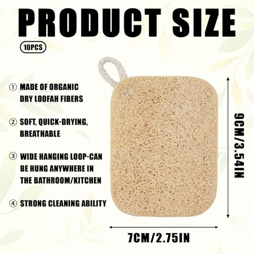 10Pcs Kitchen Sponges - Natural, Reusable and Eco-Friendly - Loofah Sponges for Dishes,Pots, Pans, Tableware Everyday Cleaning - Cleaning Sponge for Kitchen, Bathroom, Household