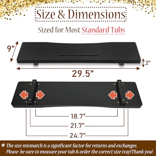 Stylish Black Bamboo Bathtub Tray Caddy with Adjustable Legs, Minimalistic Design Bath Tray for Tub, Bathtub Accessories, Fit Standard and Against Wall Bath Tubs, Gift Idea for Women - color: Black-bamboo, size: 29.5"×9"×2"