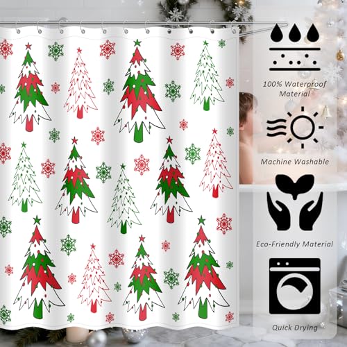 Winter Christmas Shower Curtain,Red Holiday Xmas Snowflake Shower Curtains for Kids Bathroom Decor Waterproof Fabric Shower Curtains Bathtub Decor with 12 Hooks 72 X 72 Inches