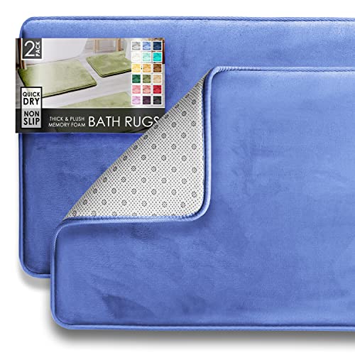 Clara Clark 2 Piece Bathroom Rugs Bath Mat Set, Velvet Memory Foam Bath Mats for Bathroom - Non-Slip, PVC Backing Bath Rugs, Washable - Dries Quickly, Calm Blue - color: Calm Blue, style: 17 x 24 + 20 x 32