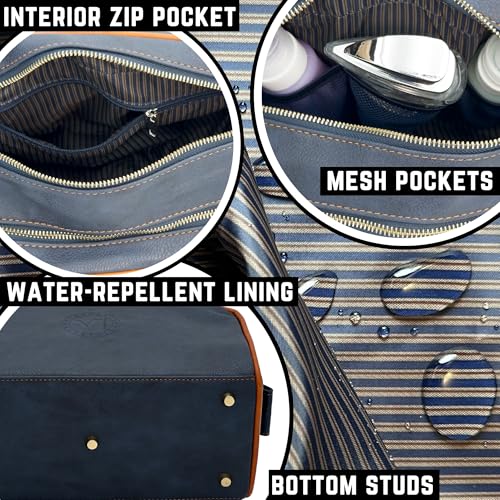 Mens Toiletry Bag, Premium PU Leather Travel Kit, Metal Zippers & Bottom Studs, Velvet Dust Bag & Shape-Retention Packaging – Gift Ready For Groomsmen, Anniversary, Birthday Gifts/ NAVY/ORANGE - color: NAVY BLUE/ORANGE