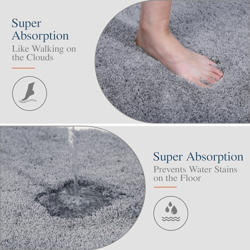 Walensee Bathroom Contour Rug (20x24, Grey) Non Slip Bath Mat for Water Absorbent Soft Microfiber Shaggy Machine Washable U Shape For Toilet