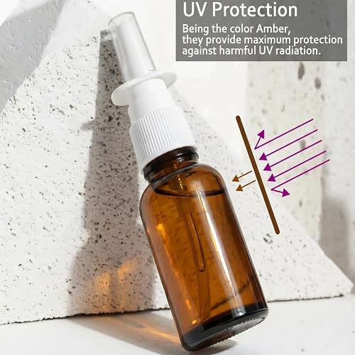 6 Pack 30ml (1oz) Amber Glass Nasal Spray Bottle, Empty Refillable Glass Nasal Sprayers Mist Bottles with Funnels, Dispensing Container with White Pump Sprayer (30ml(6pcs)) - color: 30ml(6pcs)