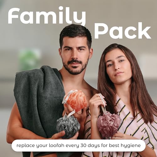 MainBasics Shower Loofah Sponge Pouf, Set of 3, Coral Reef | Soft Mesh Body Scrubber and Bath Sponge for Gentle Exfoliation, Rich Lather, and Everyday Shower Use - style: Coral Reef