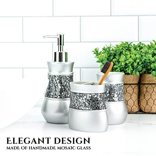 Creative Scents Crackled Glass Silver Hand Soap Dispenser for Bathroom, Decorative Countertop Lotion Dispenser, Elegant Liquid Soap Dispenser with Sturdy Pump for Classic Bathroom Décor - style: Soap Dispenser