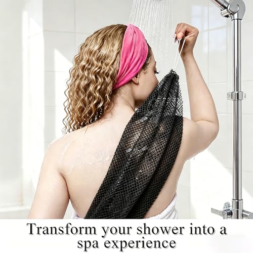 Exfoliating Bath Towel Set for Women Strong Cleaning Back Scrubber - color: Black