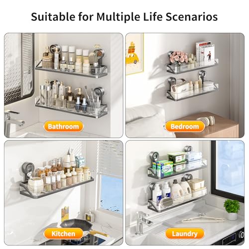 Shower Caddy Suction Cup, Removable Bathroom Organizer Shelf for Shower Storage, No Drilling Clear Square Shower Shelves, Large Capacity & Reusable, Home & Kitchen (Grey-40cm) - color: Grey-40cm