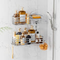 LEVERLOC Shower Caddy Suction Cup, 2 Pack Heavy Duty Bathroom Organizer for Inside Shower with Hooks & Soap holder, Removable and Rustproof Silver bathroom Holder Storage - color: 2 X Silver Basket