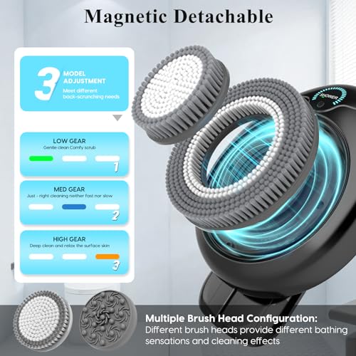 Electric Back Scrubber for Shower - Wall Mounted Exfoliating Brush, Hands-Free Automatic Body Scrubber, IPX7 Waterproof, 3-Speed Adjustment, 3 Replaceable Heads with 50pcs Disposable Shower Caps-Black - color: Black