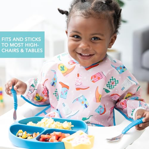 Bumkins Toddler and Baby Suction Plate, Divided Grip Dish for Babies and Kids, Baby Led Weaning, Feeding Supplies, Sticks to Tables and Highchairs, Platinum Silicone, for Children 6 Months, Dark Blue - color: D2 Dark Blue-GD