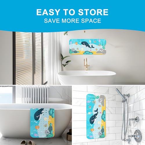 XIYUNTE Baby Bath Mat for Tub Non Slip Kids Bath Mat - 40''x16'' Extra Long Cartoon Bathtub Mat Non Slip Kids Shower Mat Eco-Friendly Toddler Bath Mats with Suction Cups, Machine Washable - color: G-whale