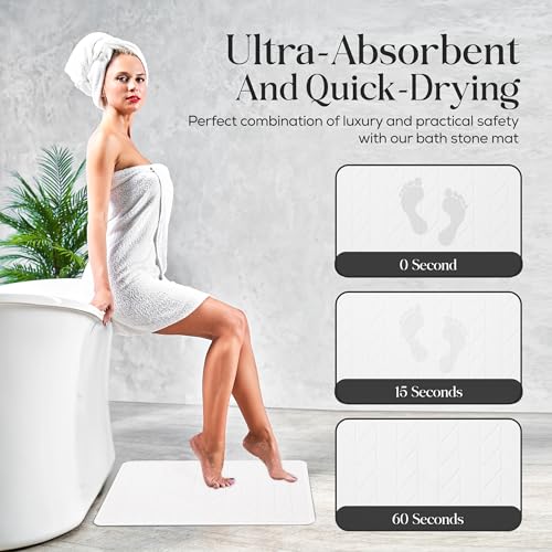 Diatomaceous Earth Stone Bathmat | Eco-Friendly XL Stone Bath Mat 18x24 Inch. Instant Dry Bathroom Mat with Sandpaper & Pads. Multiuse, Kitchen Counter & Dog Bowl Mat Arrow Style (2, White) - color: White