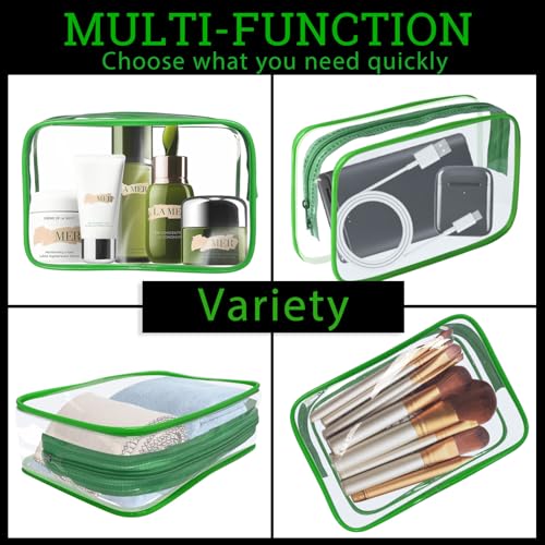 YedsIntu 16 Pieces Clear Makeup Bag PVC Zippered Clear Toiletry Carry Pouch Portable Cosmetics Bag Waterproof Makeup Bag Vinyl Plastic Organizer Case for Travel Vacation Bathroom (Green-M) - color: Green-M