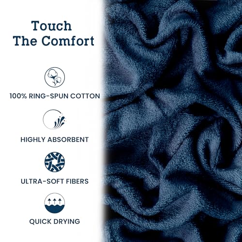Casa Lino Face Towels & Body Wash Cloths for Showering - 100% Cotton Wash Cloths for Bathroom - Highly Absorbent & Quick Drying Washcloth Set - Cotton Washcloths 24 Pack (12" x 12") - (Cobalt Blue) - color: Navy