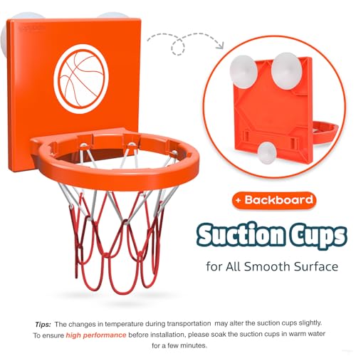 MARPPY Bath Toys - Bathtub Basketball Hoop for Kids, Toddlers - Suction Cup Basketball Hoop and 4 Soft and No Hole Balls - Baby & Toddler Mini Basketball Hoop - Boys & Girls - color: Orange 4 Balls (With Stripes)